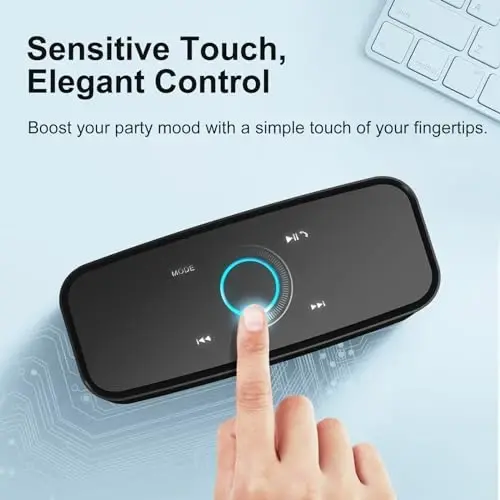 DOSS SoundBox Touch Simsiz Bluetooth Karnay - 12W HD Ovoz boy bas bilan, IPX5 suv o'tkazmaydigan, 20 soatlik o'yin vaqti, erkaklar, ayollar, o'smirlar, ofis, uy, sayohat uchun Rojdestvo va Oq Fil sovg'asi-Qora - 3