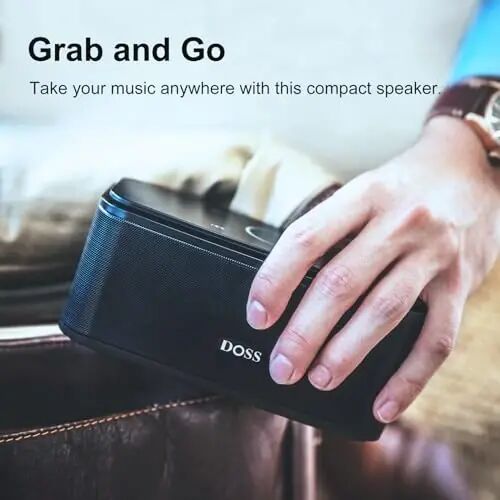 DOSS SoundBox Touch Simsiz Bluetooth Karnay - 12W HD Ovoz boy bas bilan, IPX5 suv o'tkazmaydigan, 20 soatlik o'yin vaqti, erkaklar, ayollar, o'smirlar, ofis, uy, sayohat uchun Rojdestvo va Oq Fil sovg'asi-Qora 