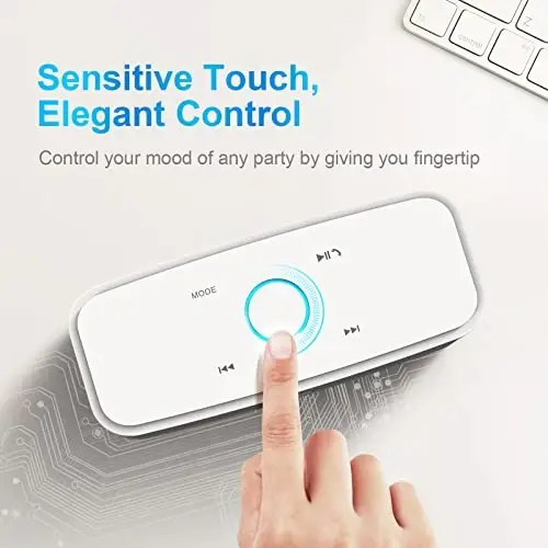 DOSS SoundBox Touch Simsiz Bluetooth Karnay - 12W HD Ovoz boy Bass, IPX5 Suv o'tkazmaydigan, 20H O'yin Vaqti, Erkaklar, Ayollar, O'smirlar, Ofis, Uy, Sayohat uchun ideal Rojdestvo & Oq Fil Sovg'asi - Oq - 3