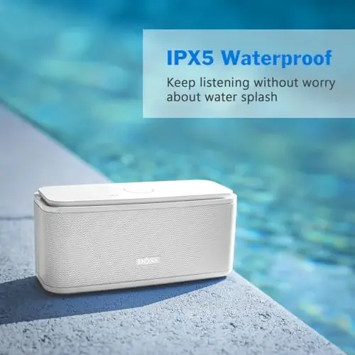 DOSS SoundBox Touch Simsiz Bluetooth Karnay - 12W HD Ovoz boy Bass, IPX5 Suv o'tkazmaydigan, 20H O'yin Vaqti, Erkaklar, Ayollar, O'smirlar, Ofis, Uy, Sayohat uchun ideal Rojdestvo & Oq Fil Sovg'asi - Oq - 4