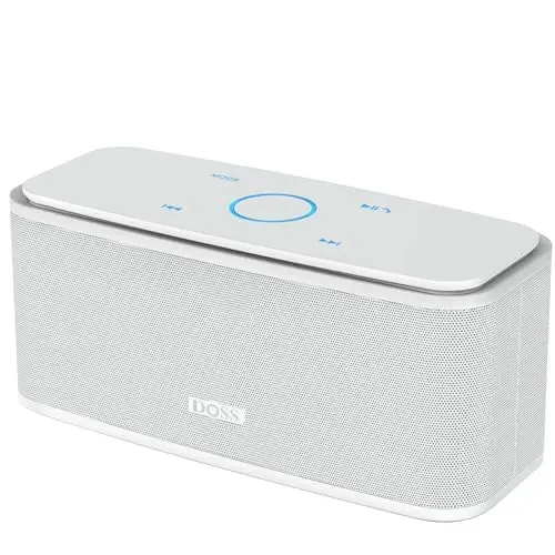 DOSS SoundBox Touch Simsiz Bluetooth Karnay - 12W HD Ovoz boy Bass, IPX5 Suv o'tkazmaydigan, 20H O'yin Vaqti, Erkaklar, Ayollar, O'smirlar, Ofis, Uy, Sayohat uchun ideal Rojdestvo & Oq Fil Sovg'asi - Oq - DOSS