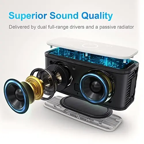 DOSS SoundBox Touch Simsiz Bluetooth Karnay - 12W HD Ovoz boy Bass, IPX5 Suv o'tkazmaydigan, 20H O'yin Vaqti, Erkaklar, Ayollar, O'smirlar, Ofis, Uy, Sayohat uchun ideal Rojdestvo & Oq Fil Sovg'asi - Oq - DOSS (1)
