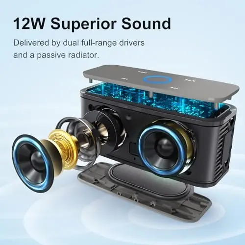 DOSS SoundBox Touch simsiz Bluetooth karnay - 12W HD ovozi boy bas bilan, IPX5 suv o'tkazmaydigan, 20 soatlik musiqa, erkaklar, ayollar, o'smirlar, ofis, uy, sayohat uchun Rojdestvo va Oq Fil uchun ideal sovg'a-kulrang - 2