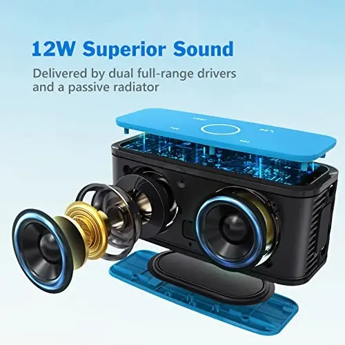 DOSS SoundBox Touch simsiz Bluetooth karnay - 12W HD ovozi boy bas, IPX5 suvga chidamli, 20 soatlik o'yin vaqti, erkaklar, ayollar, o'smirlar, ofis, uy, sayohat uchun ideal Rojdestvo va Oq Fil sovg'asi-Moviy - 2
