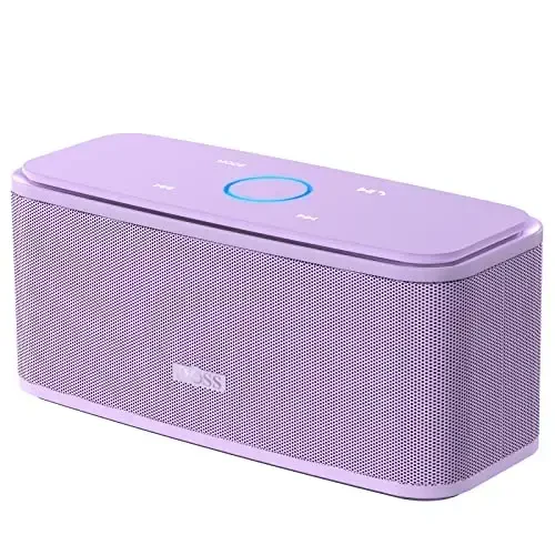 DOSS SoundBox Touch simsiz Bluetooth karnayi - 12W HD ovoz boy bass bilan, IPX5 suv o'tkazmaydigan, 20 soatlik tinglash vaqti, erkaklar, ayollar, o'smirlar, ofis, uy, sayohat uchun Rojdestvo va Oq Fil sovg'asi - Binafsha - DOSS