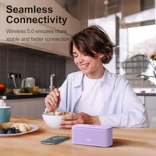 DOSS SoundBox Touch simsiz Bluetooth karnayi - 12W HD ovoz boy bass bilan, IPX5 suv o'tkazmaydigan, 20 soatlik tinglash vaqti, erkaklar, ayollar, o'smirlar, ofis, uy, sayohat uchun Rojdestvo va Oq Fil sovg'asi - Binafsha - 5