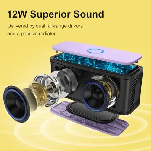 DOSS SoundBox Touch simsiz Bluetooth karnayi - 12W HD ovoz boy bass bilan, IPX5 suv o'tkazmaydigan, 20 soatlik tinglash vaqti, erkaklar, ayollar, o'smirlar, ofis, uy, sayohat uchun Rojdestvo va Oq Fil sovg'asi - Binafsha - 2