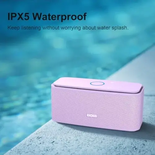 DOSS SoundBox Touch simsiz Bluetooth karnayi - 12W HD ovoz boy bass bilan, IPX5 suv o'tkazmaydigan, 20 soatlik tinglash vaqti, erkaklar, ayollar, o'smirlar, ofis, uy, sayohat uchun Rojdestvo va Oq Fil sovg'asi - Binafsha - 4