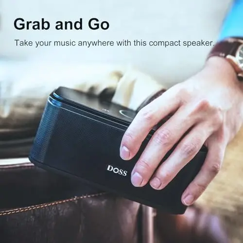 DOSS SoundBox Touch Wireless Bluetooth Speaker-12W HD Sound with Rich Bass, IPX5 Waterproof, 20H Playtime, Ideal Christmas & White Elephant Gift for Men, Women, Teens, Office, Home, Travel-Black 