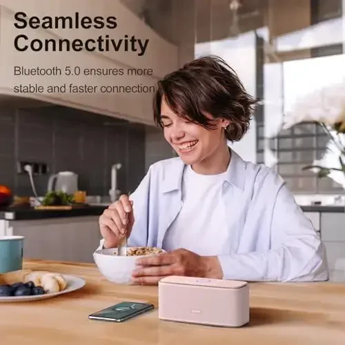 DOSS SoundBox Touch Wireless Bluetooth Speaker-12W HD Sound with Rich Bass, IPX5 Waterproof, 20H Playtime, Ideal Christmas & White Elephant Gift for Men, Women, Teens, Office, Home, Travel-Light Pink - 5