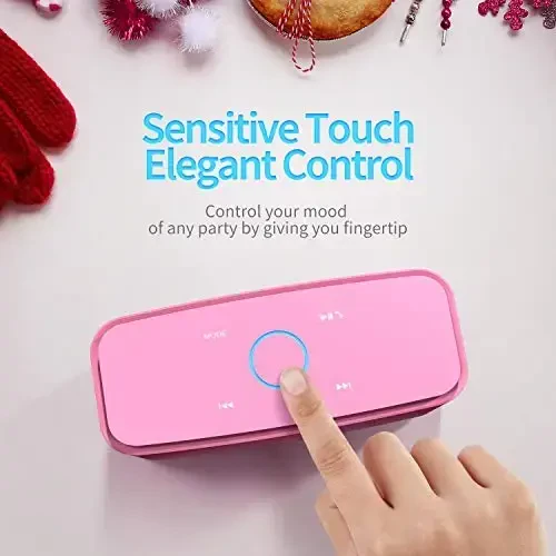 DOSS SoundBox Touch Wireless Bluetooth Speaker-12W HD Sound with Rich Bass, IPX5 Waterproof, 20H Playtime, Ideal Christmas & White Elephant Gift for Men, Women, Teens, Office, Home, Travel-Pink - 5