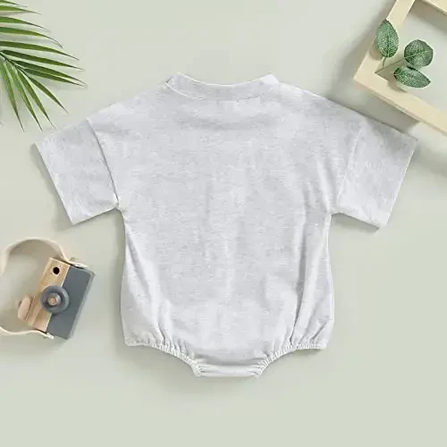 DOSYZTO Baby Boy Girl Bubble Shirt Romper Outfit Short Sleeve Summer Bodysuit Top Newborn Oversized Crewneck Jumpsuit - 3