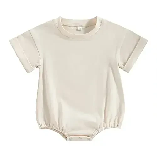 DOSYZTO Baby Boy Girl Bubble Shirt Romper Outfit Short Sleeve Summer Bodysuit Top Newborn Oversized Crewneck Jumpsuit - 1