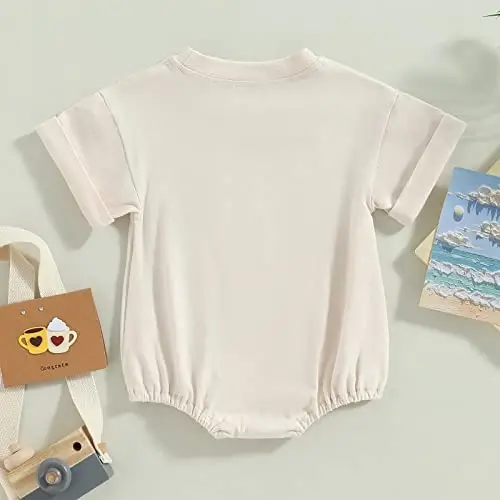 DOSYZTO Baby Boy Girl Bubble Shirt Romper Outfit Short Sleeve Summer Bodysuit Top Newborn Oversized Crewneck Jumpsuit - 3