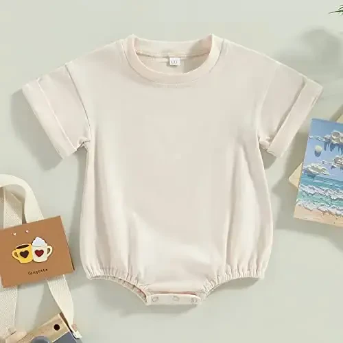 DOSYZTO Baby Boy Girl Bubble Shirt Romper Outfit Short Sleeve Summer Bodysuit Top Newborn Oversized Crewneck Jumpsuit - 2