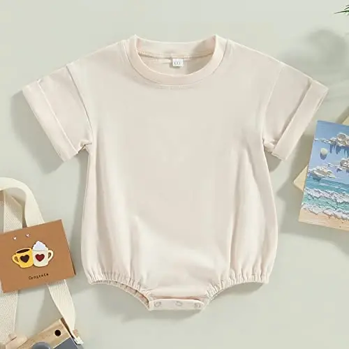 DOSYZTO Baby Boy Girl Bubble Shirt Romper Outfit Short Sleeve Summer Bodysuit Top Newborn Oversized Crewneck Jumpsuit - 2