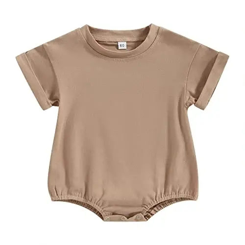 DOSYZTO Baby Boy Girl Bubble Shirt Romper Outfit Short Sleeve Summer Bodysuit Top Newborn Oversized Crewneck Jumpsuit - 1