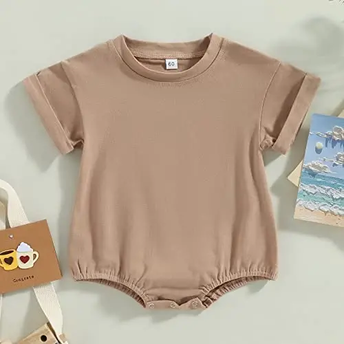 DOSYZTO Baby Boy Girl Bubble Shirt Romper Outfit Short Sleeve Summer Bodysuit Top Newborn Oversized Crewneck Jumpsuit - 2