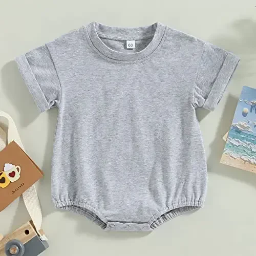 DOSYZTO Baby Boy Girl Bubble Shirt Romper Outfit Short Sleeve Summer Bodysuit Top Newborn Oversized Crewneck Jumpsuit - 2
