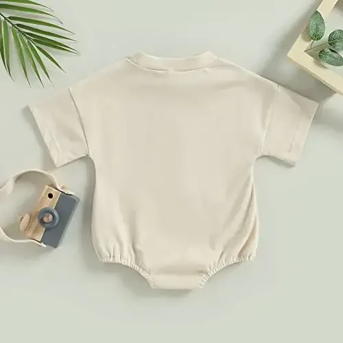 DOSYZTO Baby Boy Girl Bubble Shirt Romper Outfit Short Sleeve Summer Bodysuit Top Newborn Oversized Crewneck Jumpsuit - 3