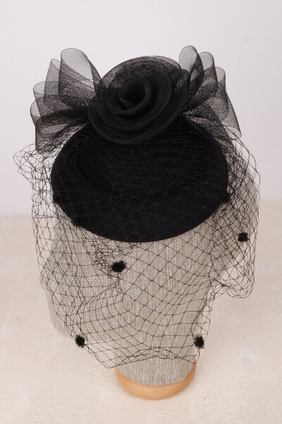 Dotted Rose Bridal Wedding Veil Hat - 3