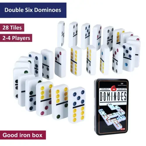 Double 6 Dominoes with 4 Wooden Trays for Adults Classic Board Games Family Game Night - 1