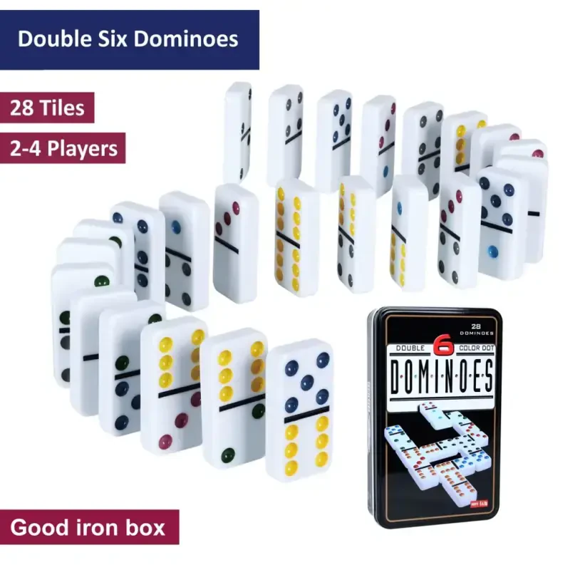 Double 6 Dominoes with 4 Wooden Trays for Adults Classic Board Games Family Game Night - 1
