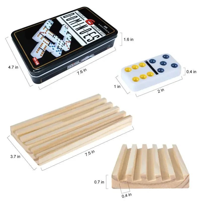 Double 6 Dominoes with 4 Wooden Trays for Adults Classic Board Games Family Game Night - 4