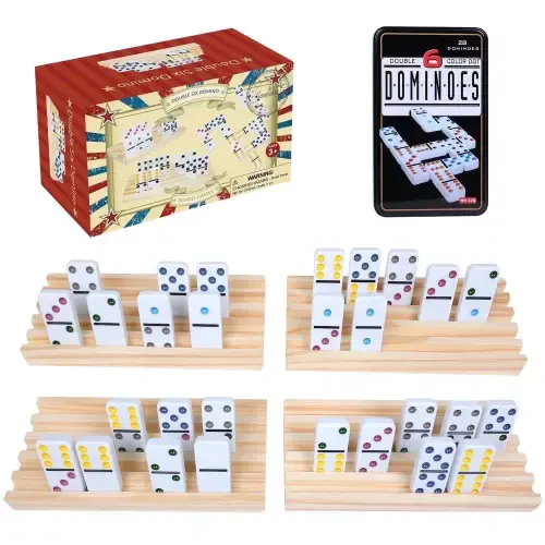 Double 6 Dominoes with 4 Wooden Trays for Adults Classic Board Games Family Game Night - 7