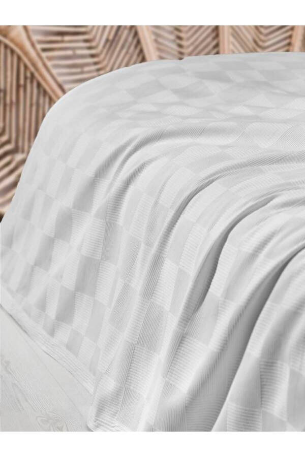 Double Bed 100% Cotton Small Checkered Pattern Bedspread Hotel Type Luxury Pike White - 13