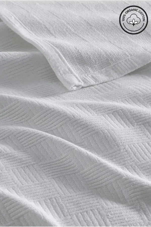 Double Bed 100% Cotton Small Checkered Pattern Bedspread Hotel Type Luxury Pike White - 5