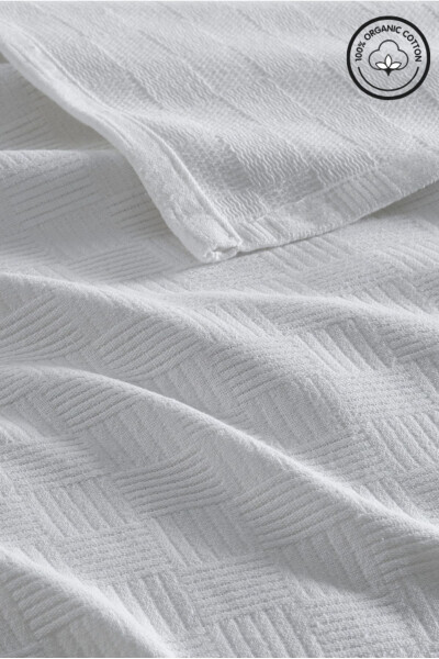 Double Bed 100% Cotton Small Checkered Pattern Bedspread Hotel Type Luxury Pike White - 5