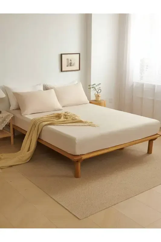 Double Bed Fitted Sheet + 2 Pillowcases 160x200 Milky Coffee - 2