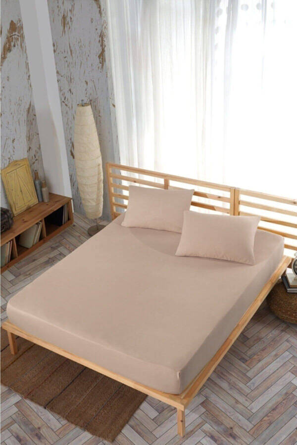 Double Bed Fitted Sheet + 2 Pillowcases 160x200 Milky Coffee - 1