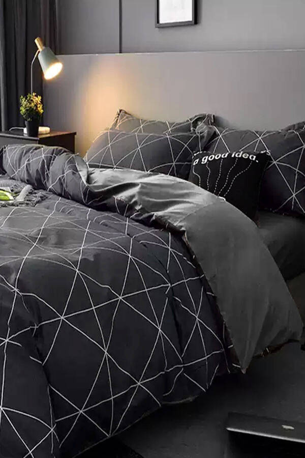 Double Bed Geometric Grey Fitted Sheet Bed Linen Set - 14