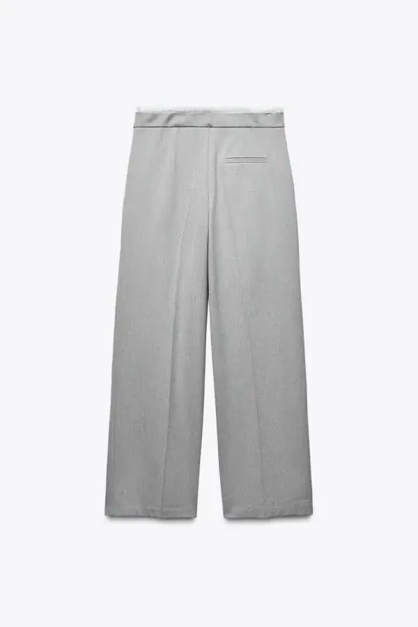 DOUBLE BELTED WIDE LEG PANTS - Grey - 3