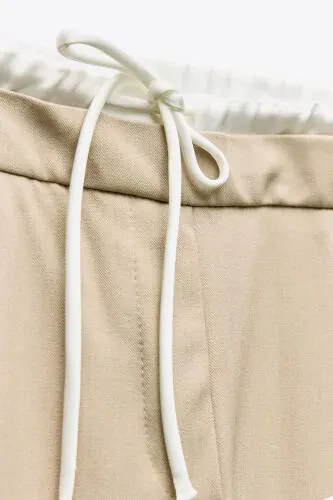 DOUBLE BELTED WIDE LEG TROUSERS-Sand - 5