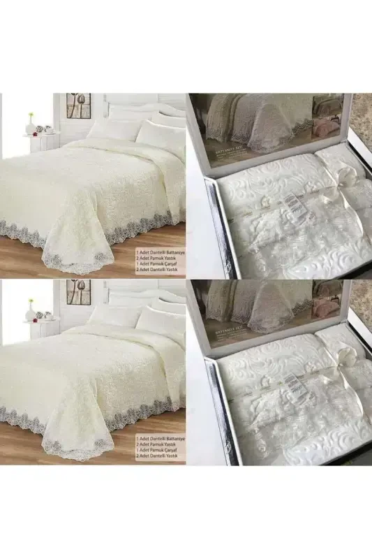 Double Blanket Set in Special Box - Cream - 2