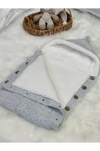 DOUBLE BRAIDED KNITTED WELLSOFT BABY SWADDLE-GRAY - LİTTLELAND (1)