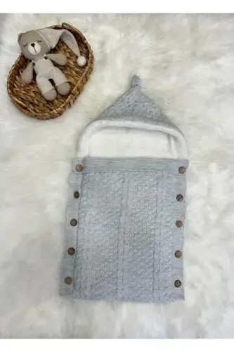 DOUBLE BRAIDED KNITTED WELLSOFT BABY SWADDLE-GRAY - 3