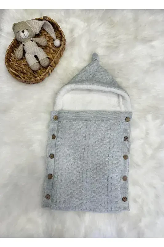 DOUBLE BRAIDED KNITTED WELLSOFT BABY SWADDLE-GRAY - 3