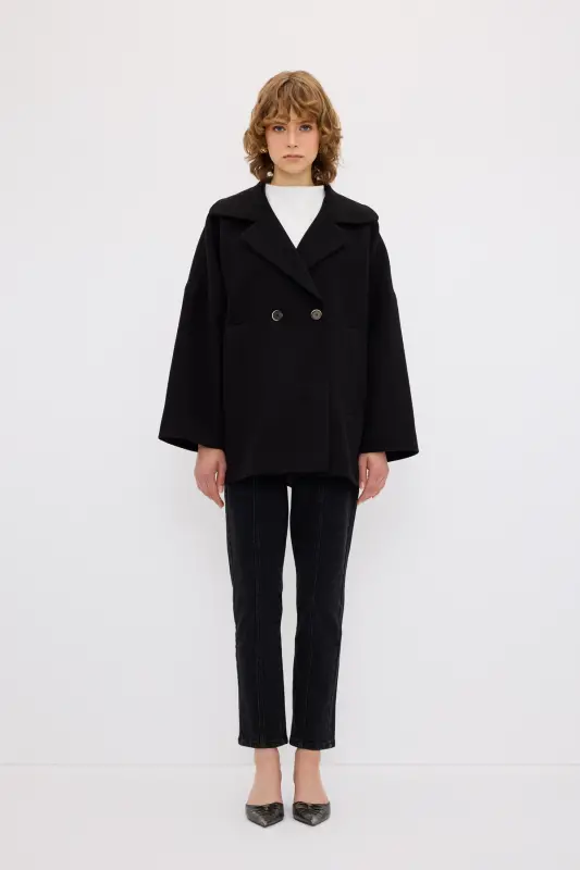 Double-Breasted Coat - 001-Black - 3