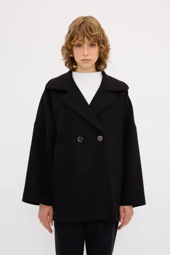 Double-Breasted Coat - 001-Black - 4