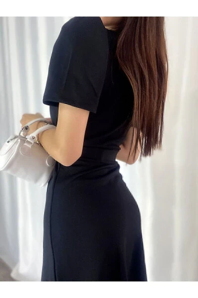 Double Breasted Princess Sleeve Flounced Belted Evening Dress - MODAKOKOSH (1)