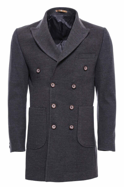 Double-breasted, smoky gray men's short coat - Wessi - 1