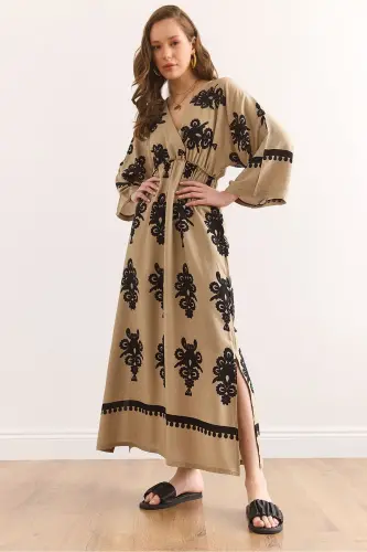 Double Breasted Waist Elasticated Maxi Slit Viscose 