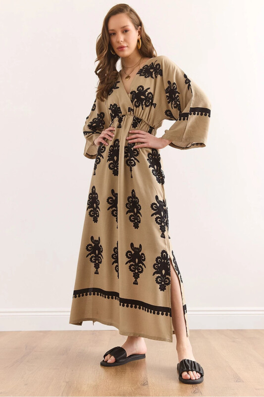 Double Breasted Waist Elasticated Maxi Slit Viscose - OLALOOK