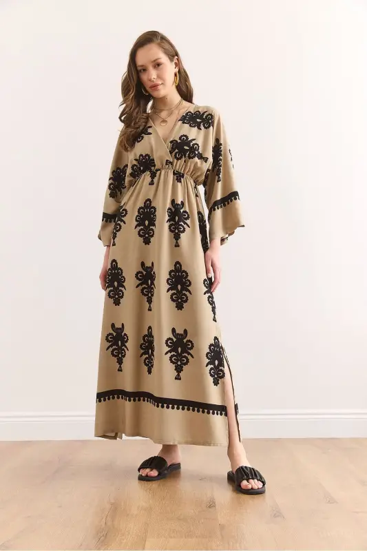 Double Breasted Waist Elasticated Maxi Slit Viscose - 2