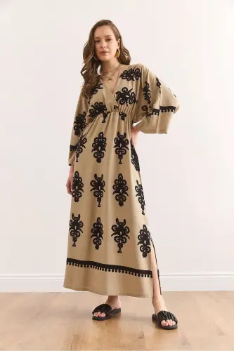 Double Breasted Waist Elasticated Maxi Slit Viscose - 3