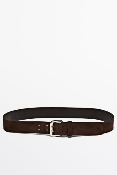 Double buckle nubuck leather belt - 1